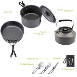 Hot Selling Outdoor Products Portable 2-3 Person Set Pot Teapot Folding Camping Cooker Picnic Pot Set