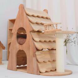 Double-Layer Cat House, Cat Tree, Solid Wood Cat Climbing Frame, Furniture for Both Humans and Pets, Black Cat Coffee Table, Pet Nest, Christmas Tree Cat House