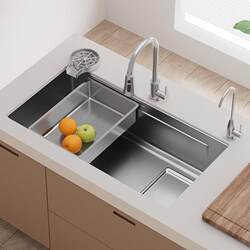 Jomow Narrow-Edge 5mm Embossed Residue-Catching Sink, Large Single Bowl 304 Stainless Steel Kitchen Sink, Under-Counter Dishwashing Basin