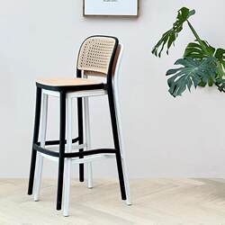 Nordic Plastic Rattan-Style Bar Stool for Home Use, Outdoor Balcony High Stool, Popular Chair for Guesthouses, Coffee Shops, and Bars