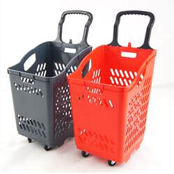 Supermarket Shopping Basket with Wheels, Thickened Handle Basket, Large Plastic Frame, Household Convenience Store Shopping Basket, Grocery Basket
