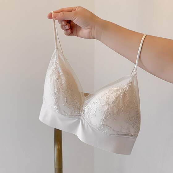 
French glossy ice silk markless U-shaped beautiful back lingerie women's summer ultra-thin small breasts comfortable lace girl's suspender bra