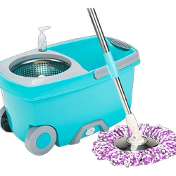 Mop Bucket with Rotating Mop for Home Use, Hands-Free Automatic Wringing, Dual-Purpose for Wet and Dry Cleaning, Mop Bucket with Spin-Dry Function