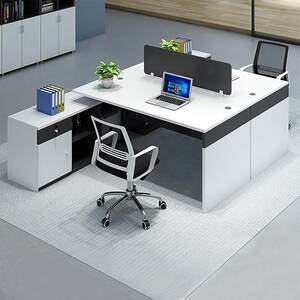 
Zhuhai office furniture white financial table single corner computer desk two-piece staff desk with side cabinet