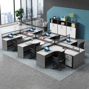 
White office furniture staff office desk chair combination simple modern 4/6 person screen locker L-type employee position