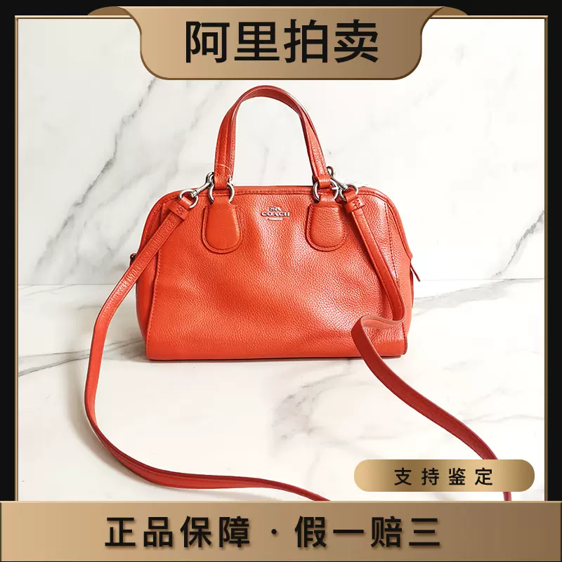 96新未使用】COACH蔻驰橙红色牛皮小号机车包单肩斜挎手提女包-Taobao