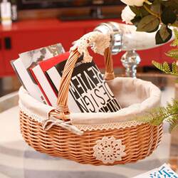 Outdoor Picnic Basket, Pastoral Style Wicker and Rattan Storage Basket, Photography Basket, Egg Flower Basket, Storage Basket, Shopping Basket, Portable Basket