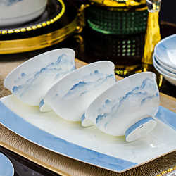 Underglaze color bowl and dish set household high-value Jingdezhen ceramic bowl bone china tableware set bowl and chopsticks housewarming