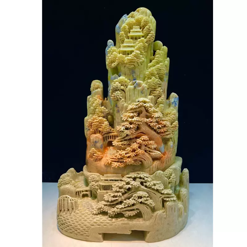 大师精品国石摆件锦绣山河风光无限青田石雕大型山水收藏摆件