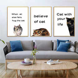 New Nordic small fresh watercolor English cat modern decorative painting pet shop office hanging painting triptych