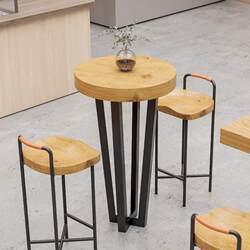 Solid Wood Bar Table, Round Table, Balcony High Square Table, Coffee and Milk Tea Leisure Office Small Table, Modern Bar Table and Chairs
