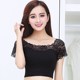 
Summer new short-sleeved T-shirt women's top Modal solid color half-half-body lace mesh large-size base shirt trendy