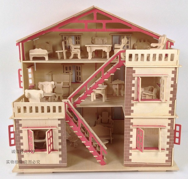 Wooden simulation model 3d educational toys wooden three-dimensional assembled puzzle villa house building diy log cabin