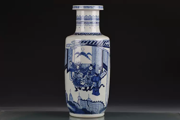 清康熙青花人物故事紋楊家將棒槌瓶