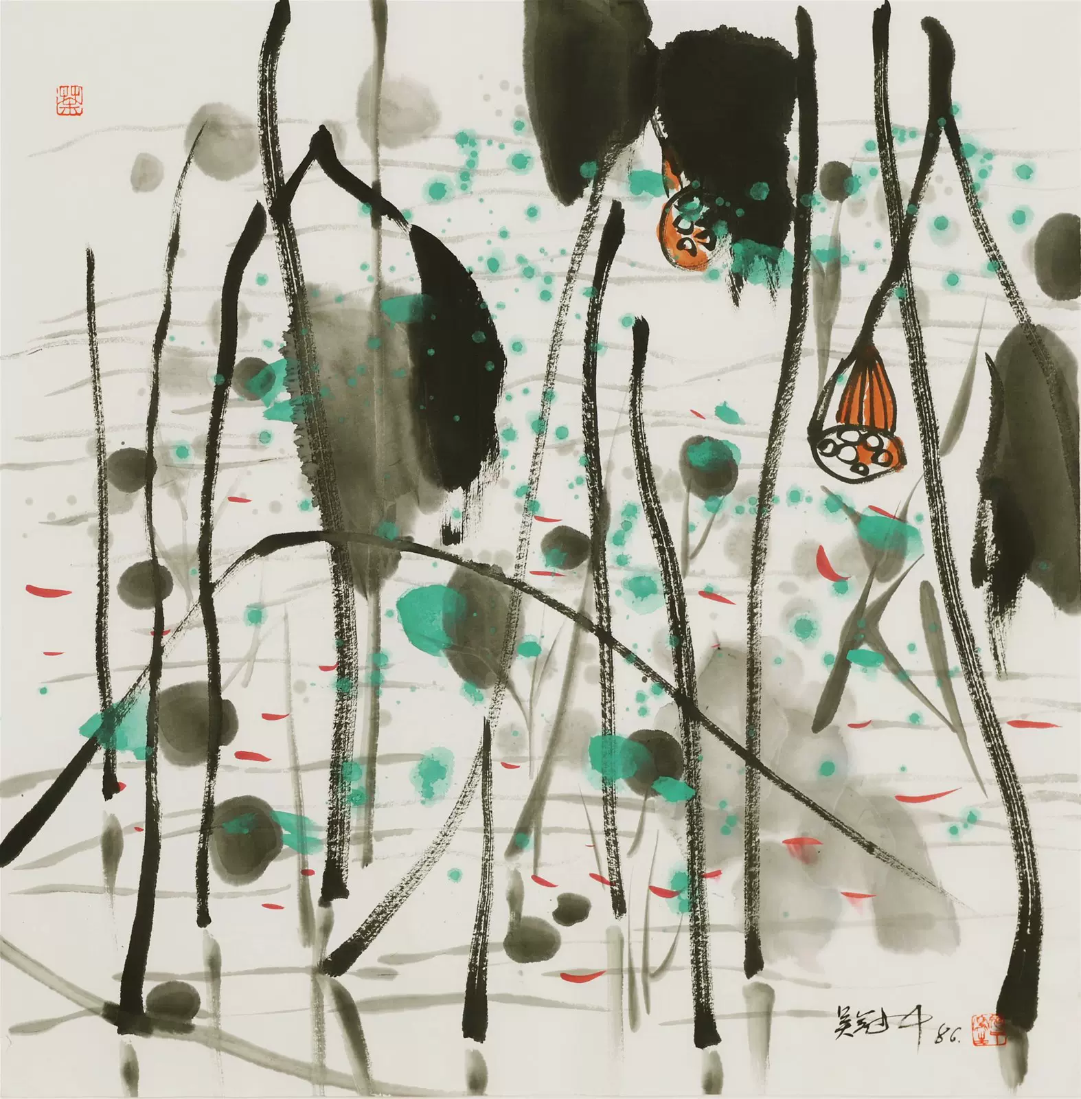 中国古美術・蘭竹之情三尺画芯・董卿印款・水墨画・純手描き・鑑賞用・宣紙・带水印 中国古美術・蘭竹之情三尺画芯・董卿印款・水墨画・純手描き