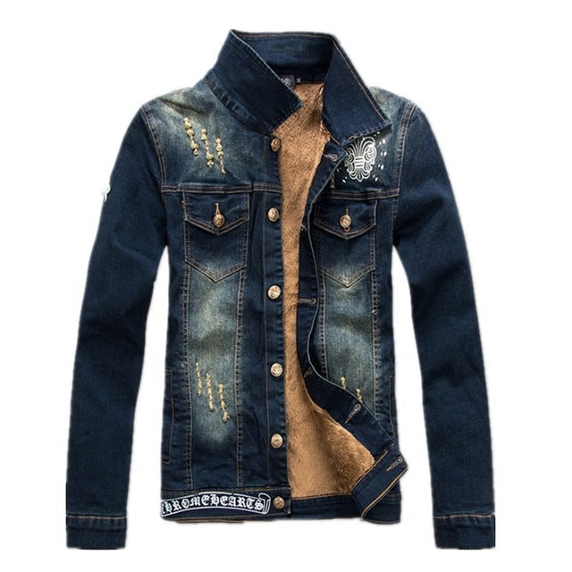 Autumn and winter trendy new Korean style denim jacket men's slim long ...