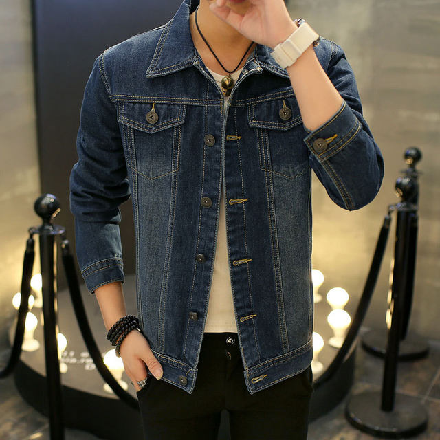 Spring and Autumn Men's Casual Denim Jacket Top Sand Washed Jacket ...