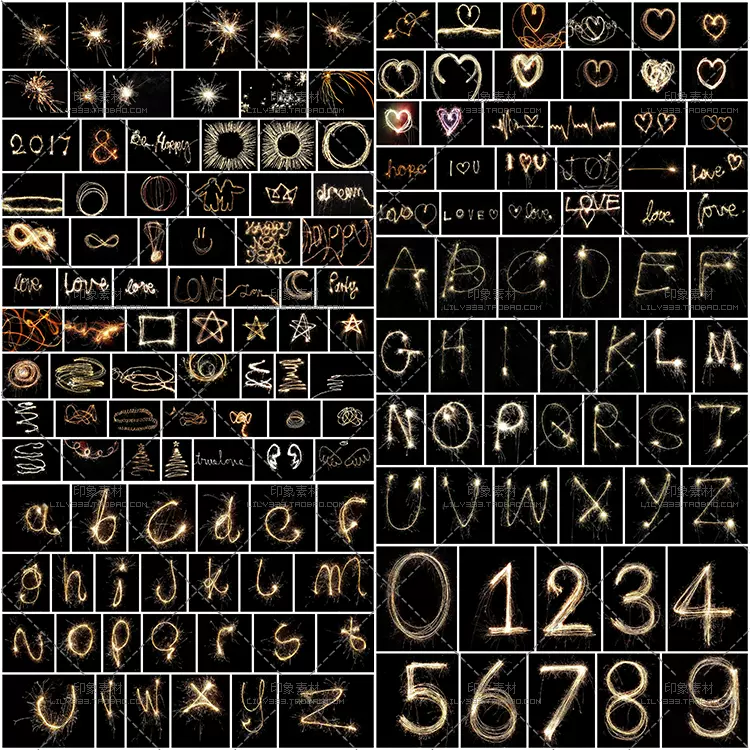 数字字母爱心星星圆圈花火夜景照片jpg素材摄影后期叠加含教程
