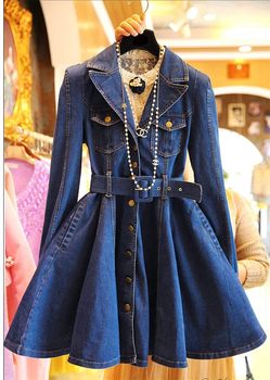 Fat mm sweet buckle panton A -line long -sleeved dress
