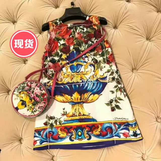 21春夏歐美新款女童裝公主花壇玫瑰花背心禮服洋裝母女