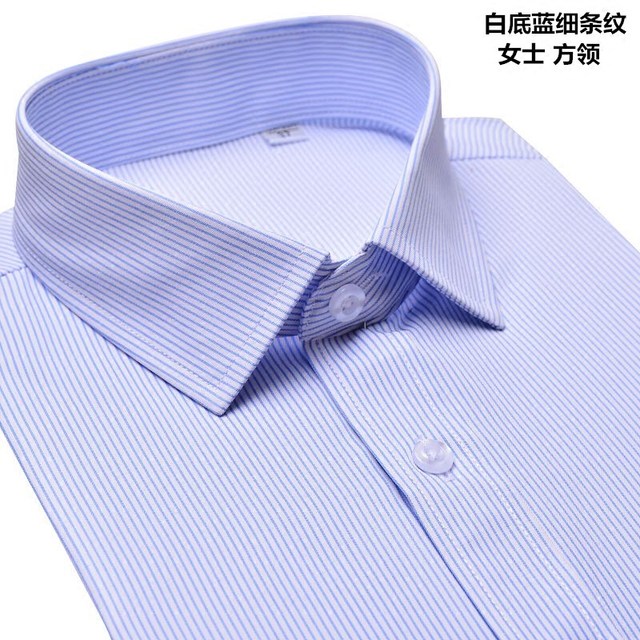 Spring and summer white background blue striped shirt women's long-sleeved bank professional wear formal collar shirt large size workwear square collar inch shirt