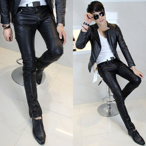 2021 spring and summer men's PU leather pants leather pants youth trend slim -fitting foot pants men's Korean version of thin and anti -dirty trousers