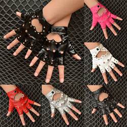 Women's Studded Performance Punk Street Dance Children's Stage Performance Gloves Ghost Step Dance Drum Set Hollow Fingerless Cool Gloves