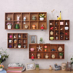 New Chinese-Style Living Room Background Wall Shop Creative Wall-Mounted Decoration Rack Hanging Ornaments Solid Wood Lattice Storage Box