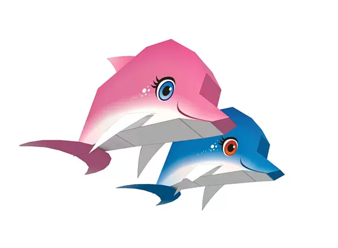 纸模型卡通海豚q版海豚3d立体动物手工diy