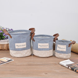 Zakka Cotton and Linen Fabric Storage Box Desktop Miscellaneous Items Moisture-Proof Small Round Bucket Nautical Style Storage Bucket