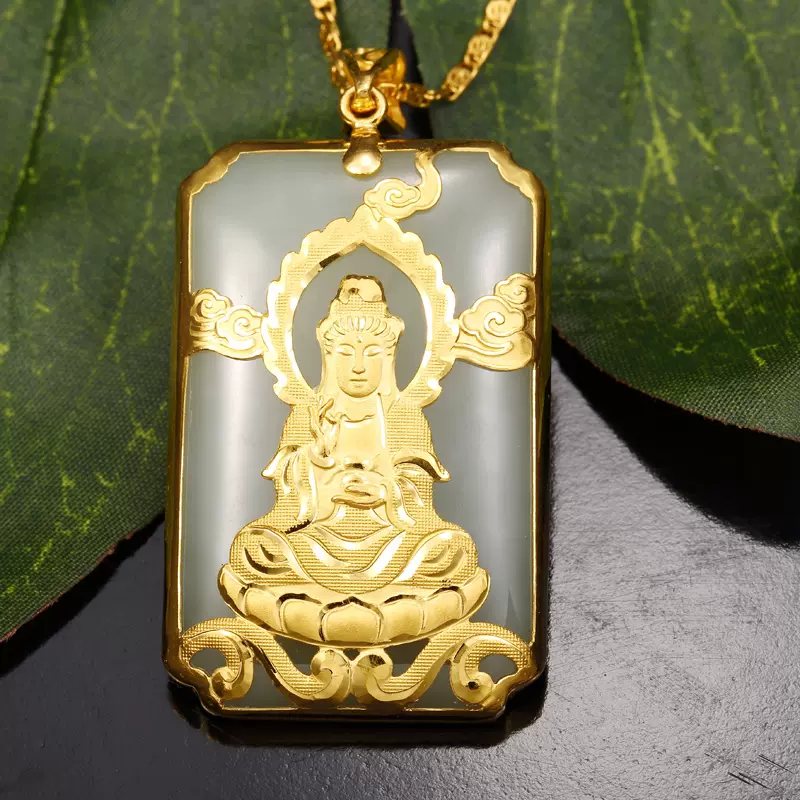 和田玉 ファッション 和田玉と純金ドラゴン彫刻のネックレス