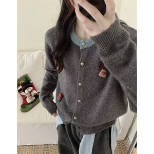 
Korean gentle style sweater cardigan fashionable design single-breasted round neck sweater age-reducing top jacket