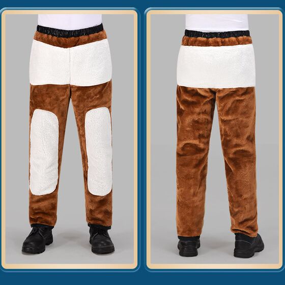 Men's leather pants loose windshield, warm and velvet thickened waterproof locomotive riding wear -resistant middle -aged and elderly labor insurance work pants