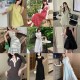 DG's new French floral suspender long skirt with waist slim holiday style mid-length slit dress
