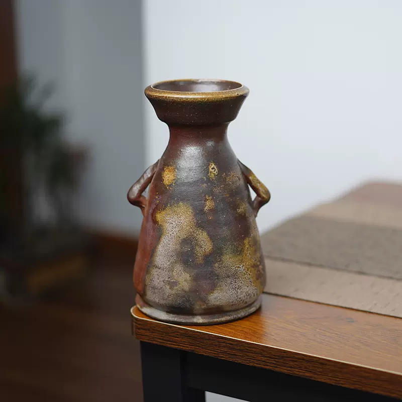 日本备前烧花器花瓶小西陶古作品柴烧无釉自然窑变和落灰-Taobao