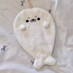 Cute Little Seal Plush Household Hand Towel, Thickened Cartoon Handkerchief for Bathroom, High Aesthetic Decorative Hanging Ornament