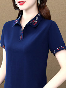 
Sports summer wear new top polo shirt fashionable loose lapel pure cotton large size summer mother genuine