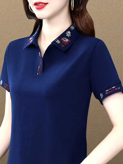 
Sports summer wear new top polo shirt fashionable loose lapel pure cotton large size summer mother genuine
