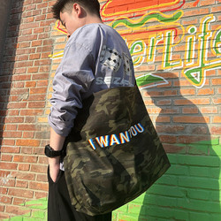 Morandi Color Series Thickened Camouflage Crossbody Shoulder Bag Large Capacity Tote Canvas Bag for Fitness and Travel Black and White Strap