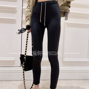 
High-waisted drawstring pencil pants for women 2026 spring new tight-fitting nine-point leggings fashionable leg essence Barbie pants Q