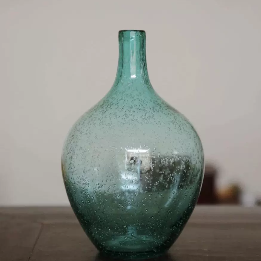 日本匠人手作硝子玻璃花器气泡花瓶此器质地莹润，匠人手制成形-Taobao Vietnam