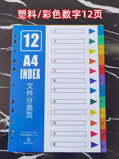 Sea Dream A4 プラスチック インデックス仕切り - 12枚 ラベル紙