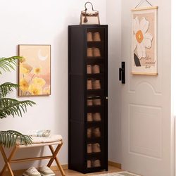 High Standing Shoe Cabinet for Entryway, Integrated Outdoor Corridor Shoe Rack, Ultra-Narrow Household Shoe Shelf with Multiple Layers and Doors