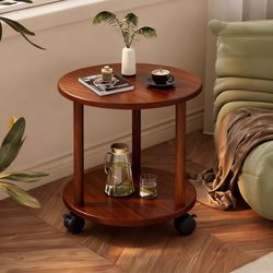 Mini Mobile Double-Layer Coffee Table for Sofa Side Use, Minimalist Small Table, Bedside Small Storage Rack for Bedroom and Balcony