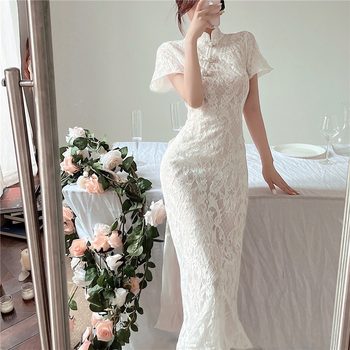 Kalan Yuqi~ຊຸດແຕ່ງກາຍແບບຈີນແບບໃໝ່ຊຸດແຕ່ງງານຊຸດນ້ອຍປັບປຸງການພັກຜ່ອນແຄມທະເລ cheongsam dress backless