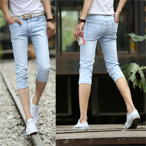 Summer thin 7 -point jeans men's Korean version of slim casual foot short pants, men's pants pants in men's pants