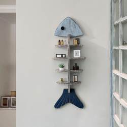 Mediterranean-Style Decorative Shelf, Fish Skeleton-Shaped Wooden Partition, Creative Niche Wall Hanging Decoration for Home