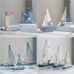 Mediterranean Style Creative Home Decoration Furnishings Wooden Sailboat Model Small Ornaments Handicraft Wooden Boat Small Boat