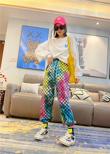 
Korean autumn new colorful tie-dye plaid casual pants for women, slim and versatile long pants, loose high-waisted harem pants