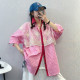 Summer striped retro design sense spliced ​​lace shirt original loose versatile sleeves polo collar top for women